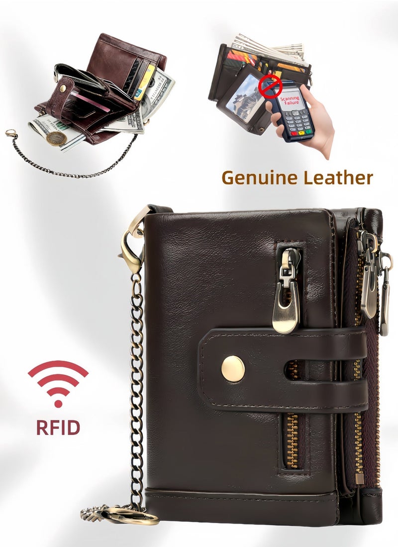 حِرَاس محفظة بطاقات ائتمان من الجلد الطبيعي مضادة للسرقة مع حجرة للأوراق النقدية ونافذة لبطاقة الهوية وجيب للعملات المعدنية لهدايا الرجال - Image 1